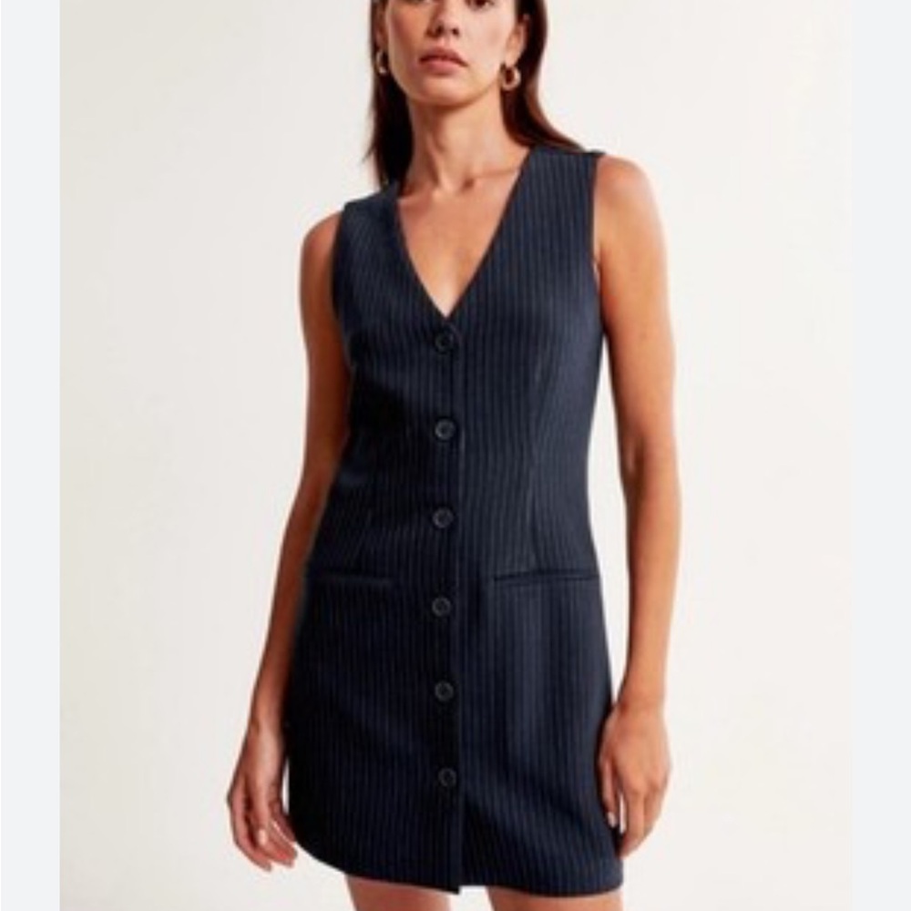 ABERCROMBIE Mara Mini Dress, Navy Pinstripe, size XS Petite